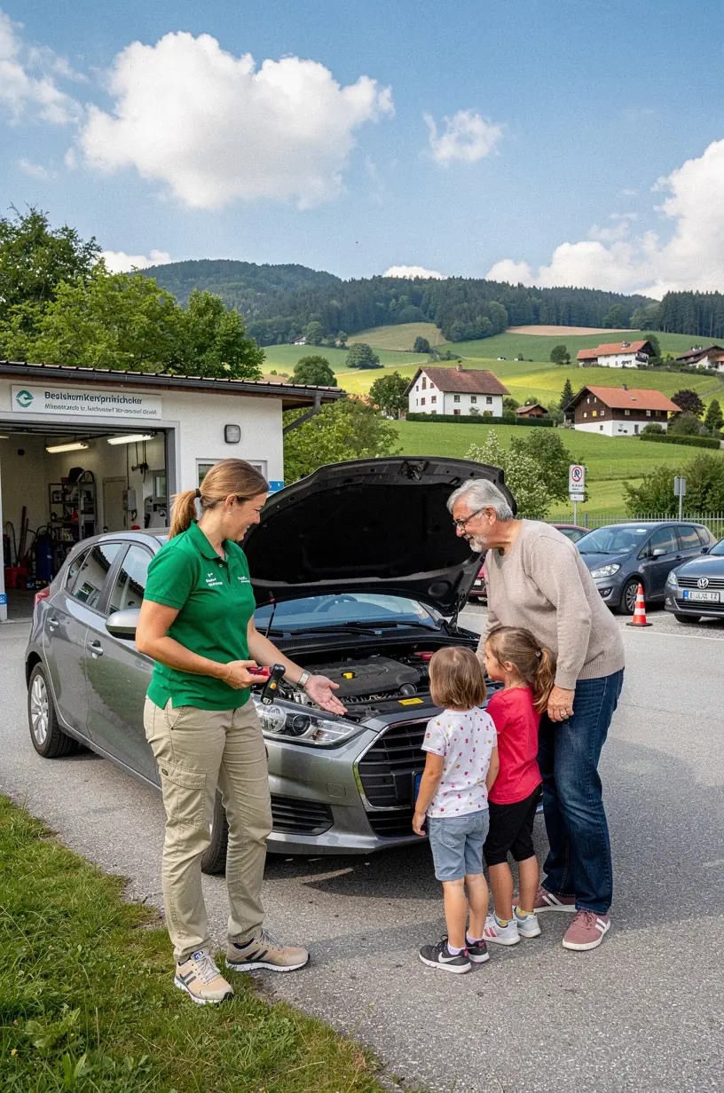 Moderne Werkstatt mit spezialisierten Messgeräten zur präzisen Fahrzeugdiagnose vor dem Kauf.